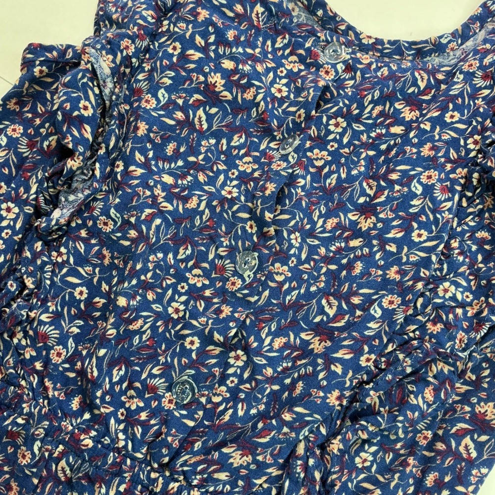 btween Blue Floral Jumpsuit Girls Size 10 Ruffle Shoulder Wide Leg 3E176TJ - Picture 14 of 16